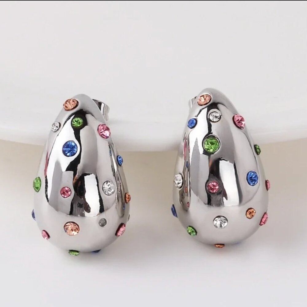 ✨18k plated droplet earrings with  multicolor rhinestones
